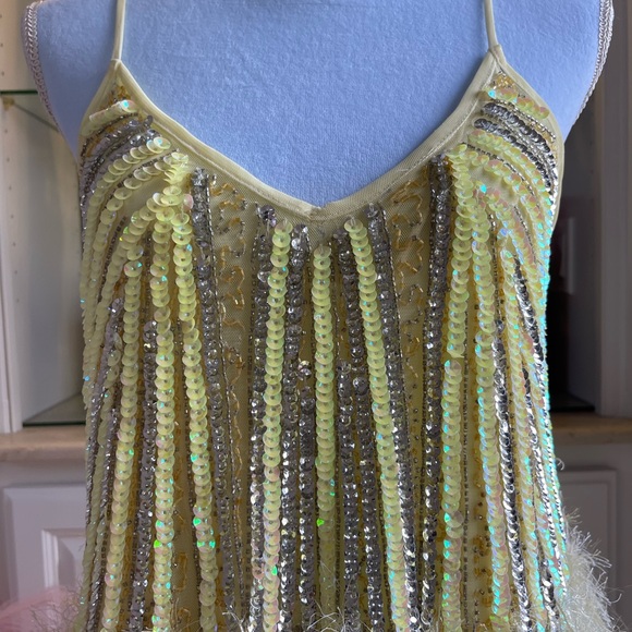 ASOS EDITION sequin cami mini dress with faux feather hem in lemon - Picture 4 of 8